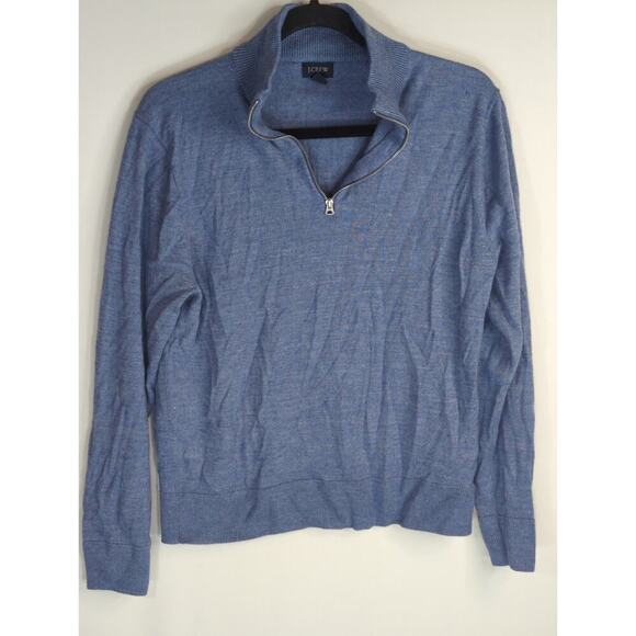 J. Crew Blue Wool & Acrylic Blend Mock Neck Quarter Zip Pullover Sweater Men's M - Picture 1 of 8